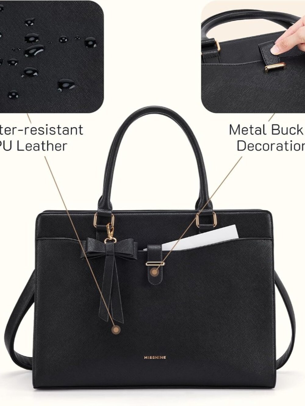 Laptop Tote Bag for Women 15.6 Inch Leather Work Bags Teacher Computer Purse Bri - Picture 4 of 7